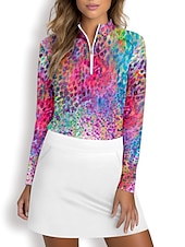 cheap Polos &amp; Quarterzips-Women&#039;s Golf Polo Shirt Blue Long Sleeve Top Floral Ladies Golf Attire Clothes Outfits Wear Apparel