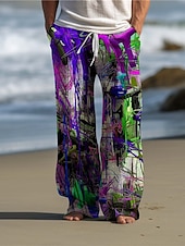 preiswerte Bedruckte Freizeithosen für Herren-Farbblock Graffiti Abstrakt Herren 3D-Druck Hosen Hose Outdoor Freizeitskleidung Strassenmode Polyester Gelb Dunkellila Rot S M L Mittlere Taillenlinie Elastizität Hose