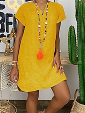 economico disegnare abiti in cotone e lino-Per donna Mini Abito Abiti ispirati al lino Abito Bianco Abito Camicia Vestito Casual Essenziale Streetwear Data Vestibilità regolare Manica Corta Collo a Spacco Bianco Giallo Rosa Arancione Estate