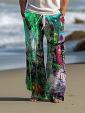 preiswerte Bedruckte Freizeithosen für Herren-Farbblock Graffiti Abstrakt Herren 3D-Druck Hosen Hose Outdoor Freizeitskleidung Strassenmode Polyester Gelb Dunkellila Rot S M L Mittlere Taillenlinie Elastizität Hose