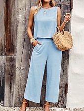 abordables Débardeurs et camisoles femme-Débardeur en camisole pour femmes noir jaune bleu couleur solide décontracté mode quotidienne encolure ronde ajustement régulier S