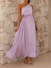 cheap Cocktail Dress-Women&#039;s Prom Dress Party Dress Cut Out Dress Pleated Drawstring One Shoulder Sleeveless Valentine&#039;s Day Wedding Guest Elegant Black Light Purple Summer Spring