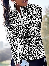 cheap Polos &amp; Quarterzips-Women&#039;s Golf Polo Shirt Black Blue Light Purple Long Sleeve Sun Protection Top Leopard Fall Winter Ladies Golf Attire Clothes Outfits Wear Apparel