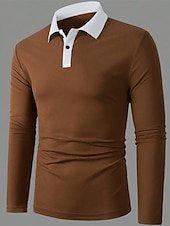 olcso Férfi klasszikus póló-Férfi POLO trikó Button Up Polos Munka Hétköznapi Hajtóka Hosszú ujj Divat Alap Színes Gomb splice Tavasz &amp; Ősz Normál Piros Sötétkék Barna Zöld POLO trikó
