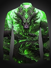 economico Stampa animal-Per uomo Drago Camicia Camicia con bottoni Manica lunga Astratto Da tutti i giorni Per uscire Primavera estate Collo ripiegabile Stampa Bottone giù Rosso Uva Blu Verde scuro Viola