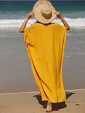 abordables Robes décontractées blanches-robe blanche Robe casual Robe d&#039;été Femme robe longue Fendu Rendez-vous Vacances Plage Maxi basique Col V Demi Manches Ample Noir Blanche Jaune Taille unique