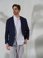 billige luksus blazer i lin-100% Lin Herre Blazer i lin Blazer Virksomhet Formell kveld Bryllupsfest Mote Fritid Vår &amp; Vinter عادي Lomme Fritid / hverdag Enkeltkneppet Blazer Svart Mørkeblå
