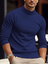 billiga tröja för män-Herr Pullover tröja Stickad tröja Ribbad Sticka Stickat Slät Mock Neck Grundläggande Håller värmen Dagliga kläder Semester Kläder Höst vinter Svart Vit S M L