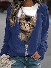cheap Graphic shop Sweatshirts &amp; Hoodies-Women&#039;s Plus Size Sweatshirt Pullover Cat Street Casual Sports Basic Round Neck Long Sleeve Top Micro-elastic Fall &amp; Winter Comfrt Breathable Soft Fabric