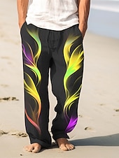 abordables Vacances-Homme Flamme Pantalons en Lin Pantalons Pantalons Amples Taille Moyenne ancien Extérieur Tenue quotidienne Vêtements de rue Automne &amp; Hiver Jaune Rouge Bleu