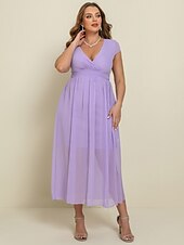 abordables Robe de cocktail-robe longue Femme Grande Taille Robe de bal Manche Courte Eté Printemps Automne - Mode Soirée Moderne Ruché Couleur monochrome Col V Vacances 2023 Noir Blanche Jaune Vert Claire Vin Rouge Bleu Vert