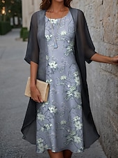 abordables Robe Fleurie-Robe de remise de diplôme pour femmes Robe midi Ensemble de robes Deux pièces Robe décontractée Robe en chiffon Robe imprimée mode moderne imprimé floral à manches courtes col rond vacances