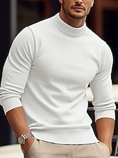 billiga tröja för män-Herr Pullover tröja Stickad tröja Ribbad Sticka Stickat Slät Mock Neck Grundläggande Håller värmen Dagliga kläder Semester Kläder Höst vinter Svart Vit S M L