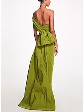 ieftine verde-Rochie de seară tip sheath Rochie elegantă de plajă nuntă Formală Bal Lungime până la podea Fără mâneci Unul umăr Taffeta Fără spate cu fundiță(țe) Rochie de mascaradă cu bretele
