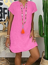 economico disegnare abiti in cotone e lino-Per donna Mini Abito Abiti ispirati al lino Abito Bianco Abito Camicia Vestito Casual Essenziale Streetwear Data Vestibilità regolare Manica Corta Collo a Spacco Bianco Giallo Rosa Arancione Estate