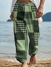 billiga Casual byxor med tryck för män-Hundtandsmönster Ledigt Herr 3D-utskrift Byxor Utomhus Dagliga kläder Streetwear Polyester Blå Grön Kaki S M L Medium Midja Elasticitet Byxor