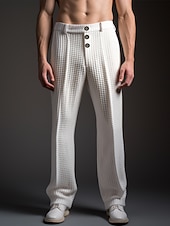 Men's Dress Pants Trousers Slacks Suit Pants Waffle Pants Buttons Front Pocket Straight Leg Plain Comfort Business Daily Holiday Fashion Chic & Modern Black White4