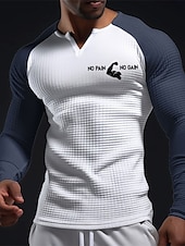 cheap Sports Gym T shirts-Men&#039;s Graphic Color Block Muscle Waffle Shirt T shirt Raglan T Shirt Long Sleeve T shirt 3D Print V Neck Shirt Daily Classic Casual Sports Outdoor Holiday Going out Black White Light Grey Spring