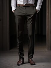cheap Slim-Men&#039;s Dress Pants Trousers Slacks Suit Pants Buttons Front Pocket Straight Leg Plain Comfort Breathable Business Daily Holiday Fashion Chic &amp; Modern Black Khaki