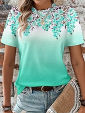 abordables T-shirt floral-t-shirt femme mode imprimé manches courtes hauts réguliers col rond quotidien week-end rose bleu vert été
