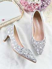 お買い得  結婚式のゲスト-女性用キラキラ輝くラインストーンのポインテッドトゥパンプス - 結婚式、カクテルパーティー、パーティーに最適なローキトンヒールのドレスシューズ