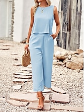 abordables Débardeurs et camisoles femme-Débardeur en camisole pour femmes noir jaune bleu couleur solide décontracté mode quotidienne encolure ronde ajustement régulier S