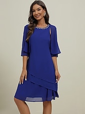 preiswerte abendkleider-Damen Kleid-Set Arbeitskleidung Kleid für Hochzeitsgäste Chiffonkleid Elegant Mode Einfach Rüsche Patchwork Minikleid Halbarm Rundhalsausschnitt Büro Hochzeitsgast Blau Sommer Frühling Normale