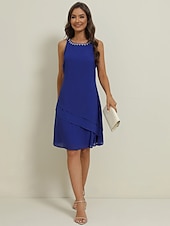 preiswerte abendkleider-Damen Kleid-Set Arbeitskleidung Kleid für Hochzeitsgäste Chiffonkleid Elegant Mode Einfach Rüsche Patchwork Minikleid Halbarm Rundhalsausschnitt Büro Hochzeitsgast Blau Sommer Frühling Normale