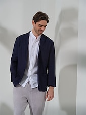 billige luksus blazer i lin-100% Lin Herre Blazer i lin Blazer Virksomhet Formell kveld Bryllupsfest Mote Fritid Vår &amp; Vinter عادي Lomme Fritid / hverdag Enkeltkneppet Blazer Svart Mørkeblå