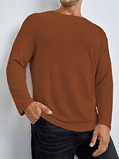 preiswerte Basic-T-Shirts-Herren Waffel-T-Shirt T Shirt Waffelstrick T-Shirt T-Shirt Langarm Rundhalsausschnitt Frühling &amp; Herbst Einfach Mode Designer Basic Strick Urlaub Straße Ausgehen Weiß Khaki Top T-Shirt für Herren