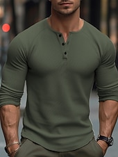economico Maglietta casual Henley-Per uomo Maglietta Maglia Henley Camicia a Maniche Lunghe Manica Lunga Semplice Moda Designer Essenziale Henley Vacanza Streetwear Uscire Primavera &amp; Autunno Nero Bianco Blu marino Maglietta Henley