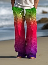 baratos Calça Casual Estampada Masculina-Estampado Cashemere Vintage Homens Impressão 3D Calças Ao ar livre Roupa Diária Streetwear Poliéster Amarelo Vermelho Azul S M L Cintura Média Elasticidade Calça