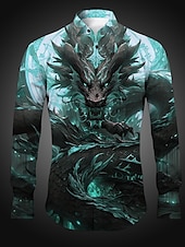 economico Stampa animal-Per uomo Drago Camicia Camicia con bottoni Manica lunga Astratto Da tutti i giorni Per uscire Primavera estate Collo ripiegabile Stampa Bottone giù Rosso Uva Blu Verde scuro Viola