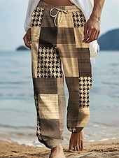 billiga Casual byxor med tryck för män-Hundtandsmönster Ledigt Herr 3D-utskrift Byxor Utomhus Dagliga kläder Streetwear Polyester Blå Grön Kaki S M L Medium Midja Elasticitet Byxor