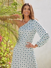 economico abito casual stampato-maxi abito geometrico monospalla