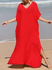 abordables Robes décontractées blanches-robe blanche Robe casual Robe d&#039;été Femme robe longue Fendu Rendez-vous Vacances Plage Maxi basique Col V Demi Manches Ample Noir Blanche Jaune Taille unique