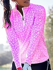 cheap Polos &amp; Quarterzips-Women&#039;s Golf Polo Shirt Black Blue Light Purple Long Sleeve Sun Protection Top Leopard Fall Winter Ladies Golf Attire Clothes Outfits Wear Apparel