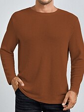 preiswerte Basic-T-Shirts-Herren Waffel-T-Shirt T Shirt Waffelstrick T-Shirt T-Shirt Langarm Rundhalsausschnitt Frühling &amp; Herbst Einfach Mode Designer Basic Strick Urlaub Straße Ausgehen Weiß Khaki Top T-Shirt für Herren