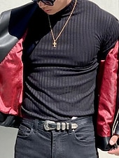 economico magliette di base-Per uomo Maglietta Maglietta a Maglia Camicia a Maniche Lunghe Manica Lunga Dolcevita Primavera &amp; Autunno Semplice Striscia di Fossa Moda Designer Essenziale Vacanza Streetwear Uscire Nero Bianco