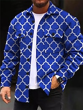 economico giacca camicia da uomo-Per uomo Geometria Camicia Giacca da camicia Sovracamicia Manica lunga Informale Esterno Strada Casual / quotidiano Autunno inverno Collo ripiegabile Bottoni Tasche Stampa Nero Rosso Blu Viola