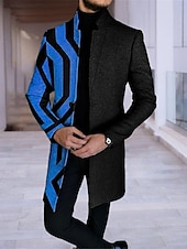 billiga lättviktsrock för män-Herr Rutig Geometri Vinterkappa Rock Kappa Håller värmen Andningsfunktion Bekväm Mode Streetwear Affär Arbete Klä till Jobbet Utekväll Ficka Mönster Höst vinter Nedvikt Långärmad Blå Purpur Khaki grön