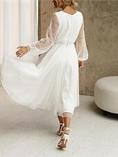 economico Abiti bianchi-Little White Dresses da spiaggia abiti da sposa A-Line scollo a V maniche lunghe lunghezza al tè abiti da sposa con paillettes colore solido 2025