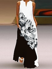 cheap Vacation Dresses-Women&#039;s Valentine Dress Tank Dress Floral Butterfly Pocket Print Split Neck Long Dress Maxi Dress Vacation Long Sleeve Summer