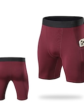 お買い得  メンズアクティブショーツ-男性用 アスレチックショーツ コンプレッション・ショーツ ランニングショーツ ジムショーツ お出かけ 週末 高通気性 速乾性 高弾性 弾性ウエスト 電話ポケット付き 平織り ショート 体操服 アクティブウェア ワインレッド ブラック