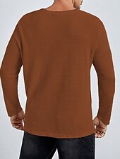 preiswerte Basic-T-Shirts-Herren Waffel-T-Shirt T Shirt Waffelstrick T-Shirt T-Shirt Langarm Rundhalsausschnitt Frühling &amp; Herbst Einfach Mode Designer Basic Strick Urlaub Straße Ausgehen Weiß Khaki Top T-Shirt für Herren