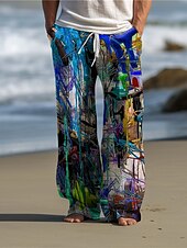 preiswerte Bedruckte Freizeithosen für Herren-Farbblock Graffiti Abstrakt Herren 3D-Druck Hosen Hose Outdoor Freizeitskleidung Strassenmode Polyester Gelb Dunkellila Rot S M L Mittlere Taillenlinie Elastizität Hose