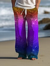 baratos Calça Casual Estampada Masculina-Estampado Cashemere Vintage Homens Impressão 3D Calças Ao ar livre Roupa Diária Streetwear Poliéster Amarelo Vermelho Azul S M L Cintura Média Elasticidade Calça