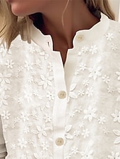 billige Blonder topper-Kvinne Hvit Elegant Blonde Topper Øyelet Bluse Brodert Hvit 3/4 Lengde Ermer Knappe-Ned Elegant Uformell Elegant Top Romantisk Petit Topper Sommerferie Antrekk Halvformelle Bluser