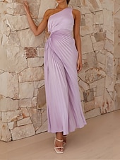 cheap Cocktail Dress-Women&#039;s Prom Dress Party Dress Cut Out Dress Pleated Drawstring One Shoulder Sleeveless Valentine&#039;s Day Wedding Guest Elegant Black Light Purple Summer Spring