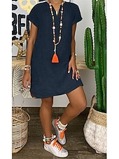 economico disegnare abiti in cotone e lino-Per donna Mini Abito Abiti ispirati al lino Abito Bianco Abito Camicia Vestito Casual Essenziale Streetwear Data Vestibilità regolare Manica Corta Collo a Spacco Bianco Giallo Rosa Arancione Estate